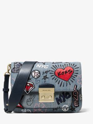 michael kors sloan editor embroidered denim shoulder bag|Sloan Editor Embroidered Denim Shoulder Bag .